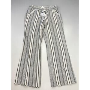 Jolt Striped Linen Blend Pants Wide Leg Drawstring Beach Boho Size 7/28